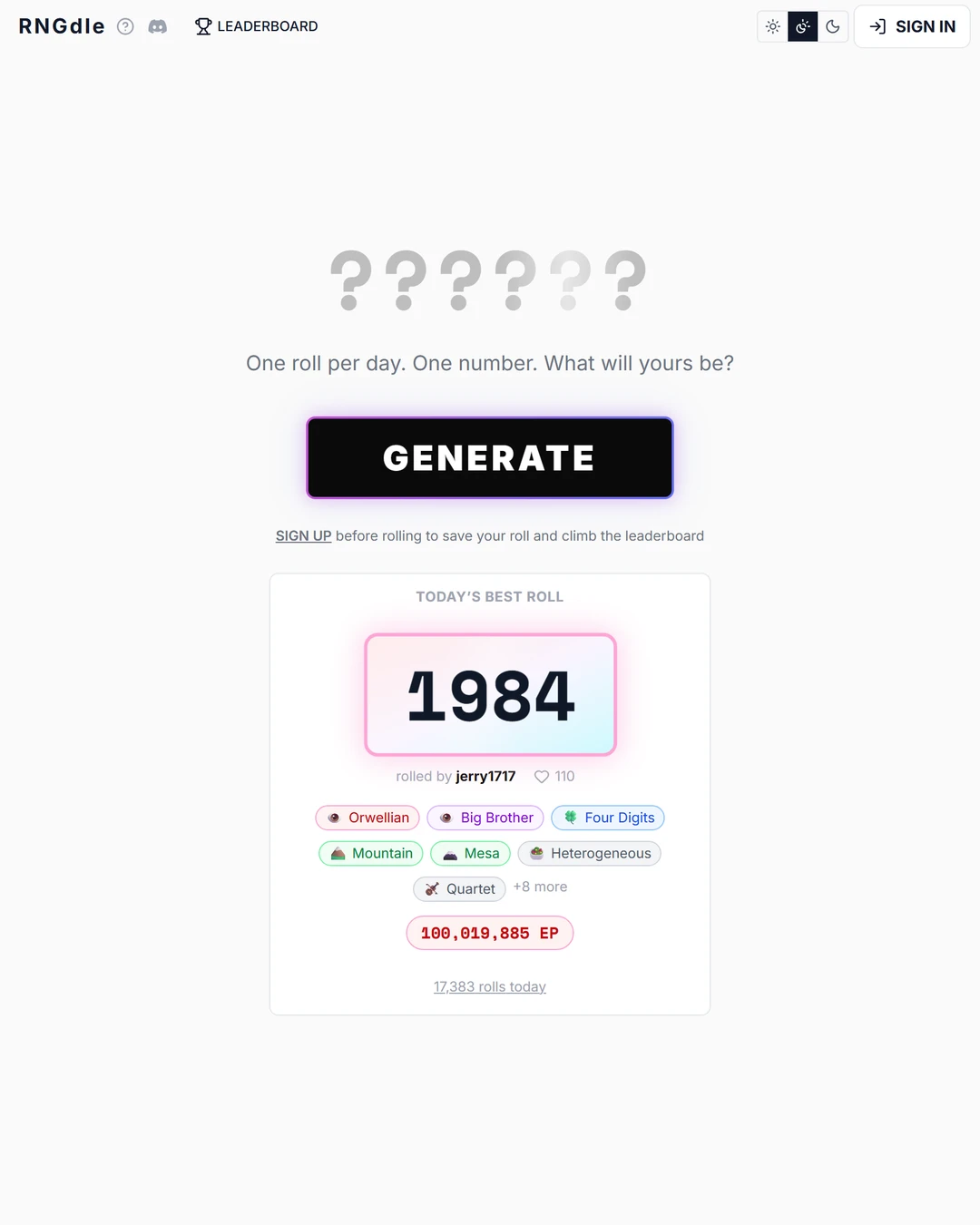 RNGdle official game screenshot